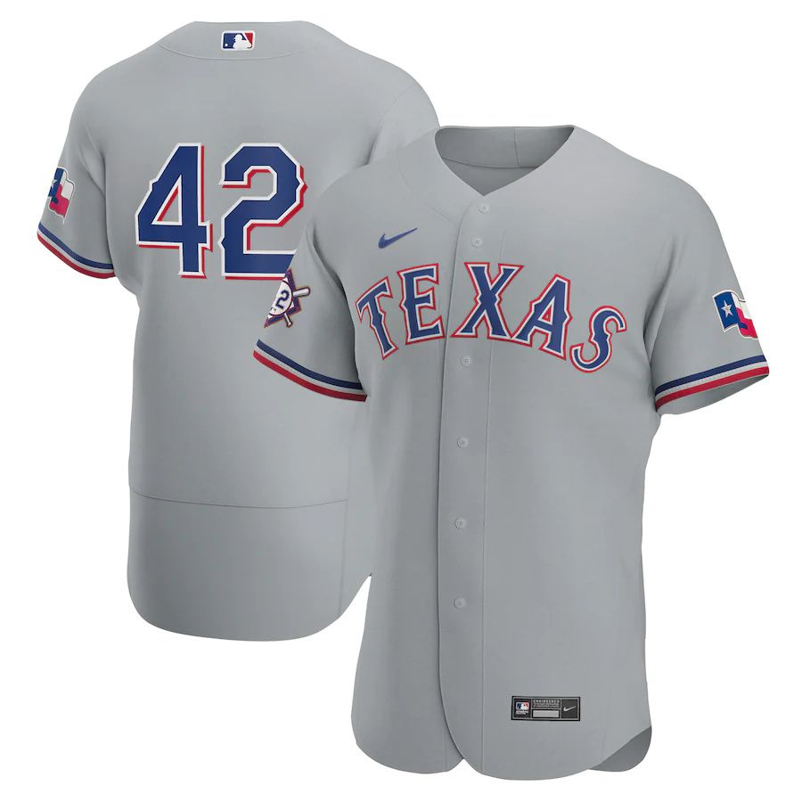 Mens Texas Rangers #42 Nike Gray Road Jackie Robinson Day Authentic MLB Jerseys